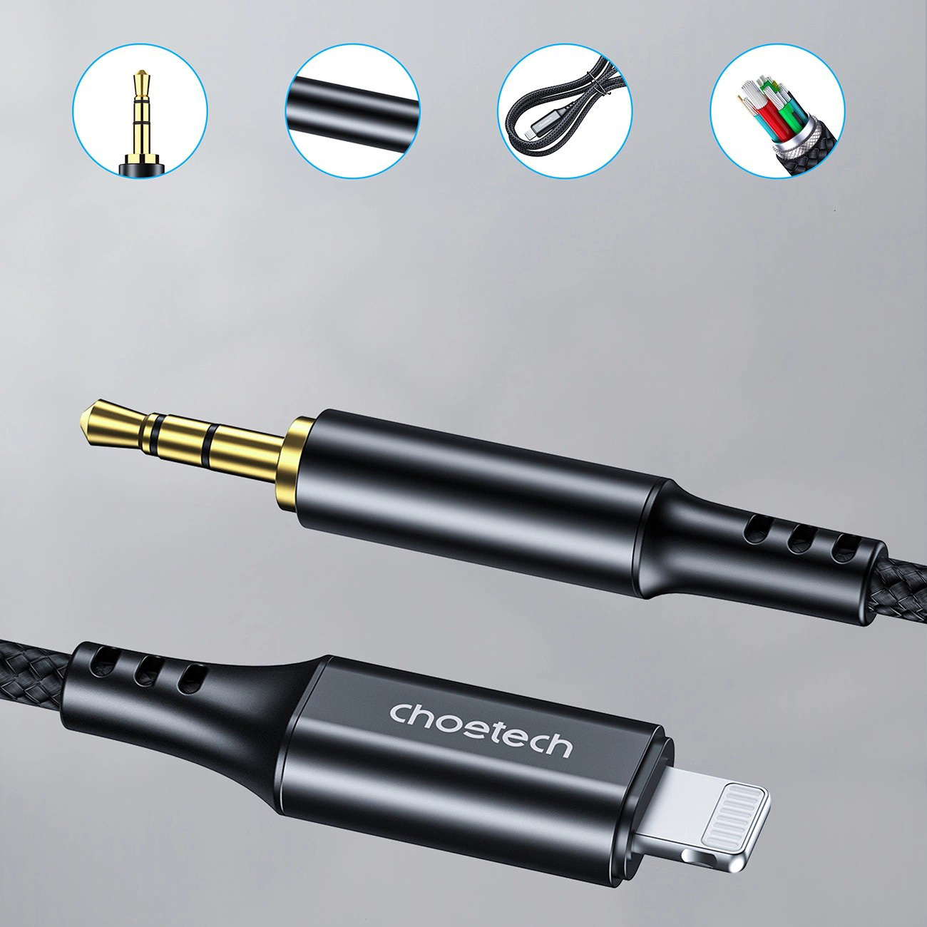 Кабель CHOETECH AUX009 Lightning - AUX 2м Black