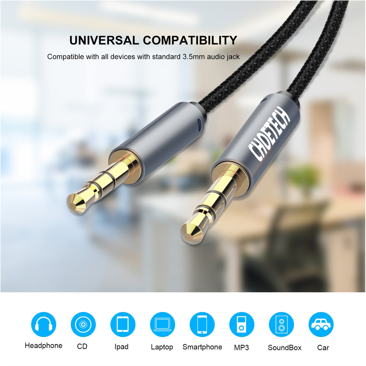 Кабель CHOETECH AUX002 mini-jack 3.5mm 1.2м Black