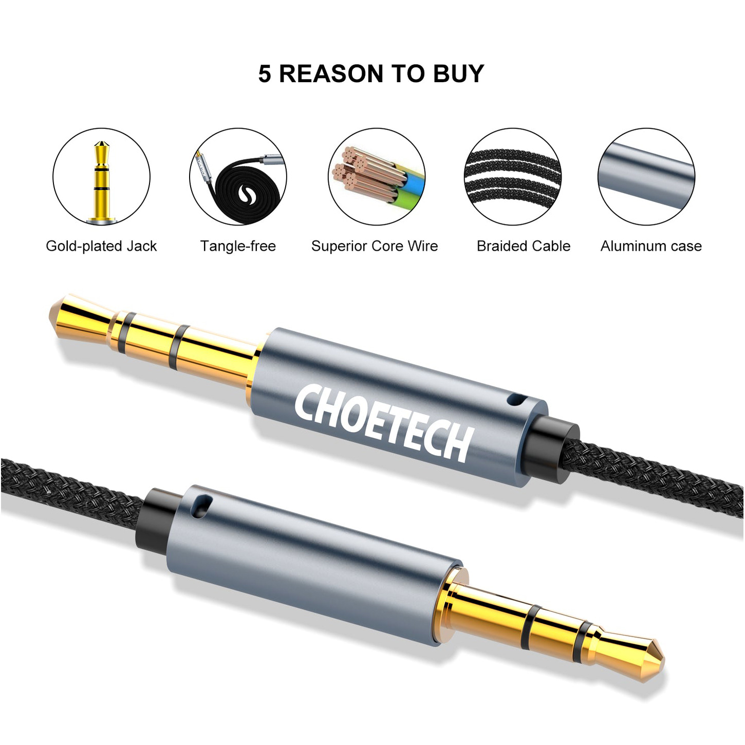 Кабель CHOETECH AUX002 mini-jack 3.5mm 1.2м Black
