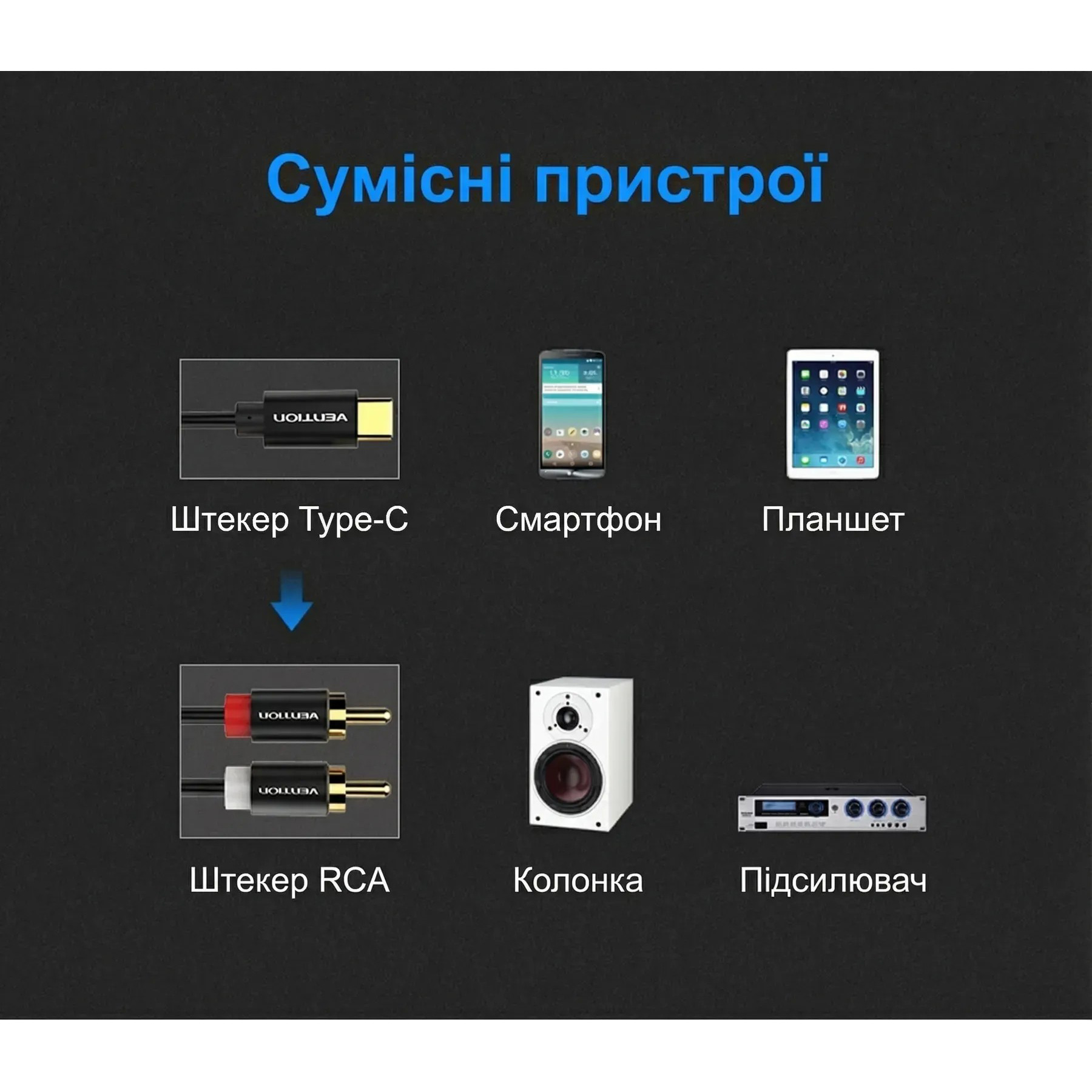 Кабель VENTION USB-C - 2xRCA 1.5м Black (BGDBG)
