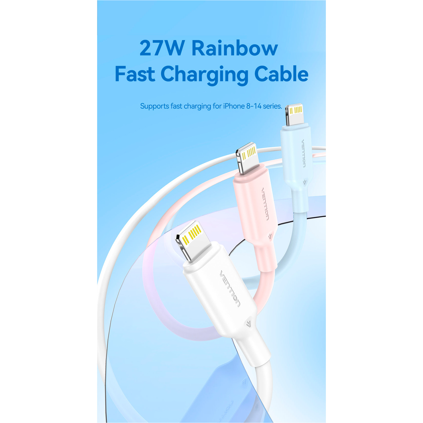 Кабель VENTION USB2.0 Type-C Male to Lightning Male 3A 1м Lake Blue (LAKSF)