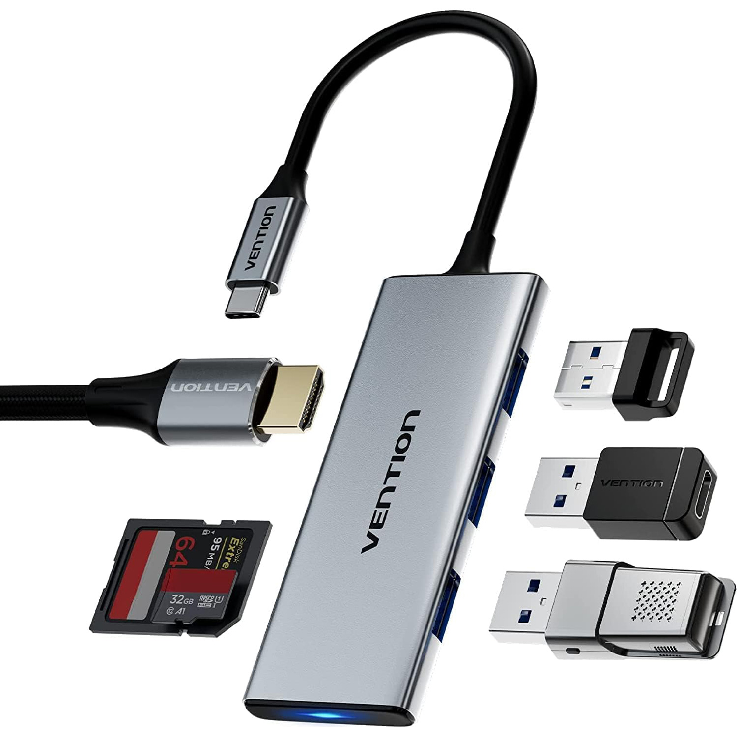 USB-хаб VENTION 6-in-1 USB-C to HDMI/SD/TF/USB3.0x3 Gray (TOOHB)