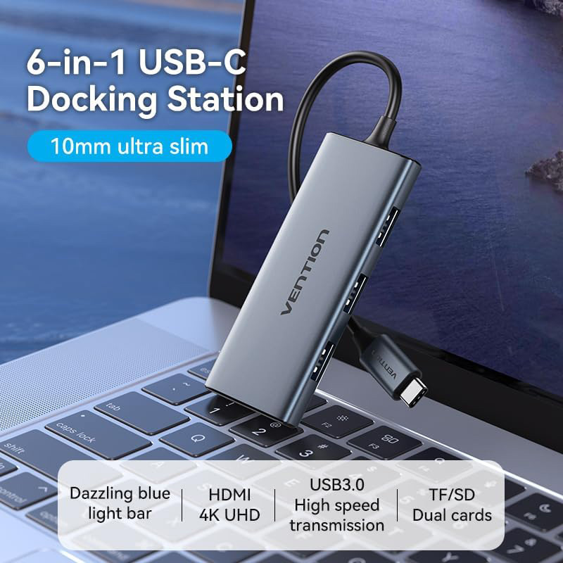 USB-хаб VENTION 6-in-1 USB-C to HDMI/SD/TF/USB3.0x3 Gray (TOOHB)
