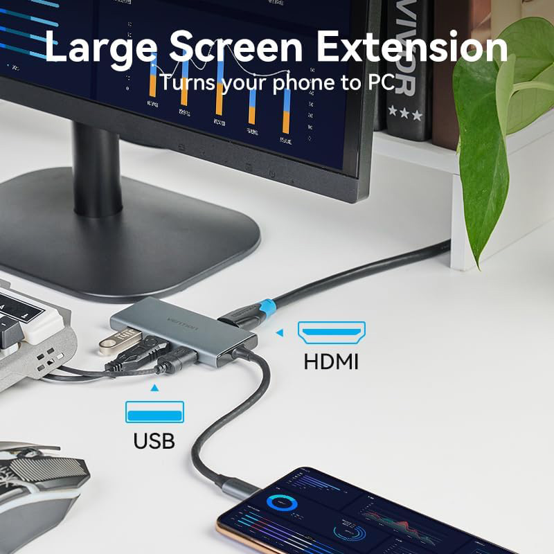 USB-хаб VENTION 6-in-1 USB-C to HDMI/SD/TF/USB3.0x3 Gray (TOOHB)