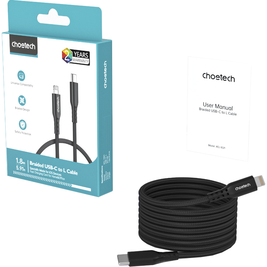Кабель CHOETECH XCL-1021 Type-C to Lightning 20W 1.8м Black (XCL-1021-BK)