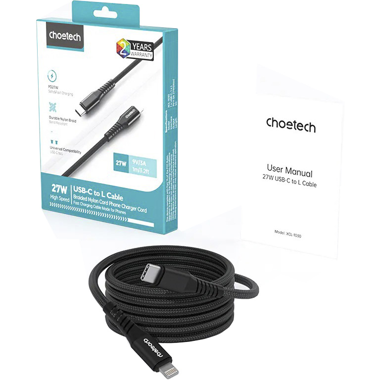 Кабель CHOETECH XCL-1030 Type-C to Lightning 27W 1м Black (XCL-1030-BK)