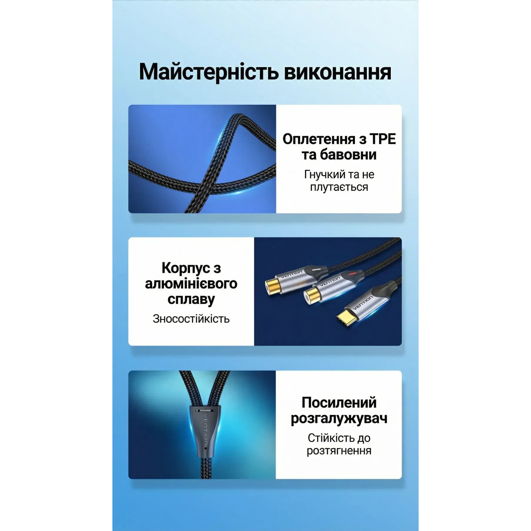 Кабель VENTION USB-C - 2xRCA 0.5м Gray (BGVHD)