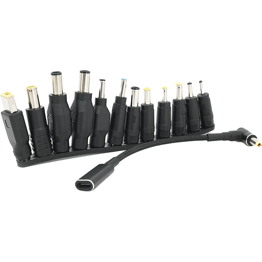 Кабель-перехідник живлення VOLTRONIC Type-C(F) to 5.5*2.5(M) + 12 перехідників, 100W 0.2м (YT46635)