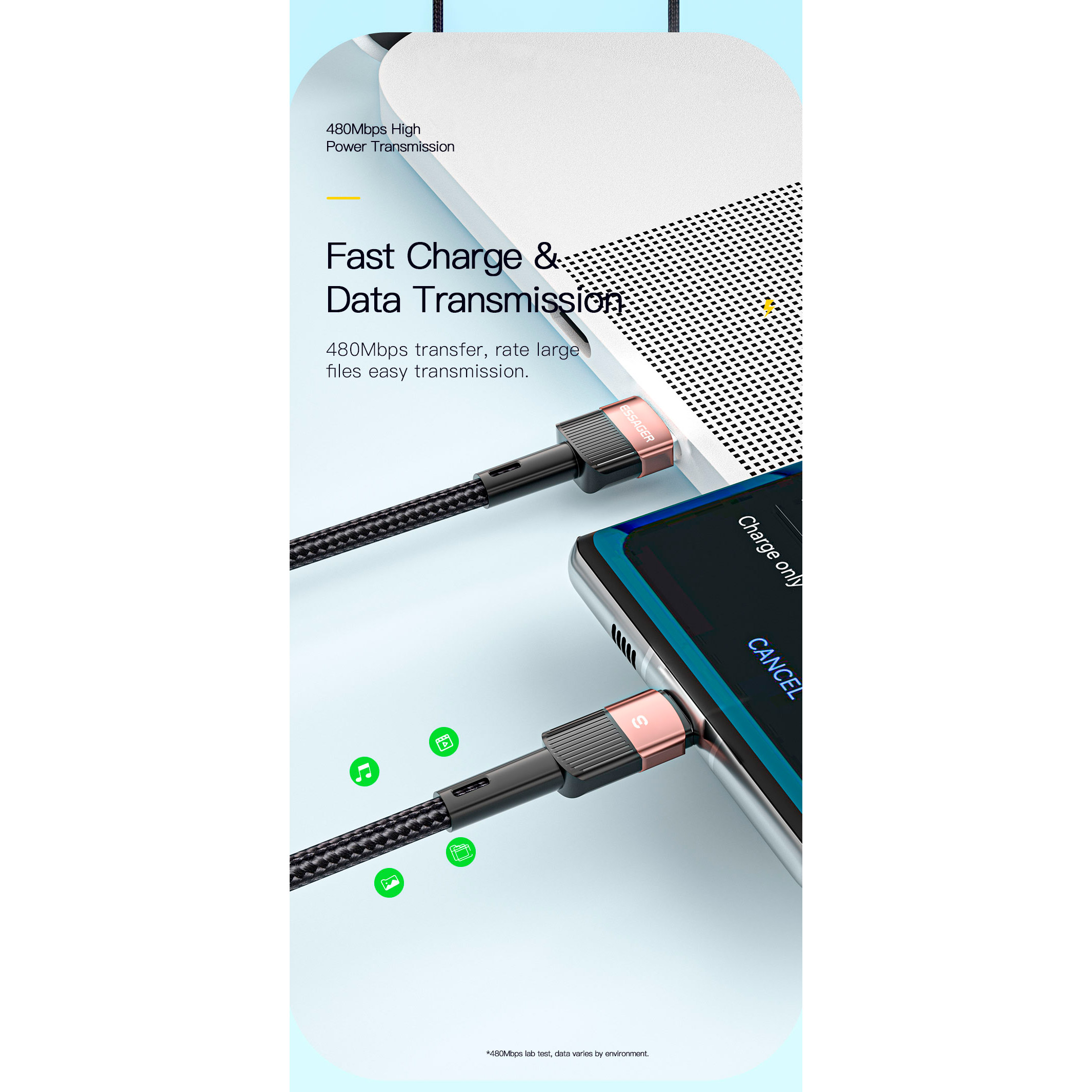 Кабель ESSAGER Star Fast Charging Data Cable 7A USB-A to Type-C 1м Black (EXCT-XC01)