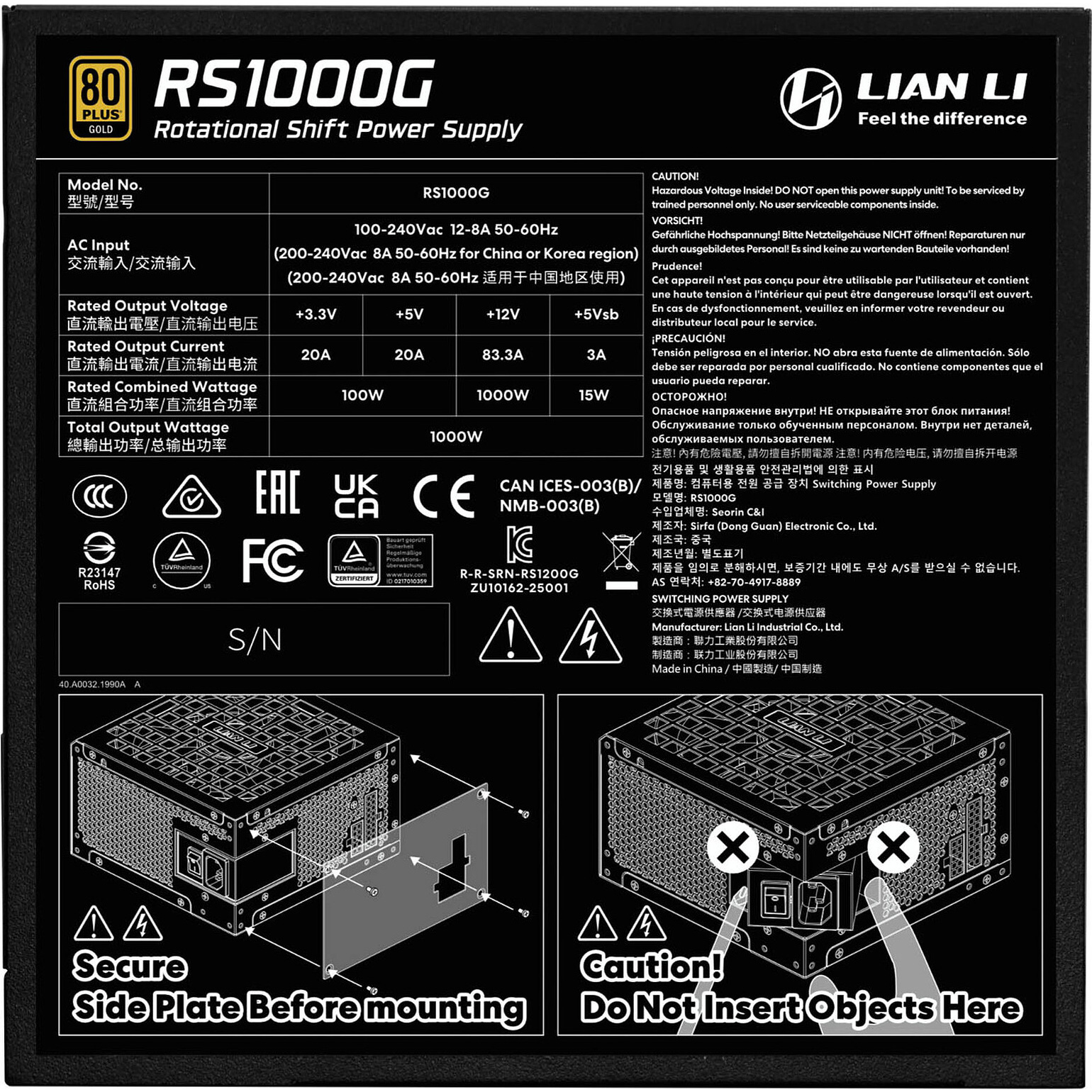 Блок живлення 1000W LIAN LI RS Gold 1000 with Hub Black