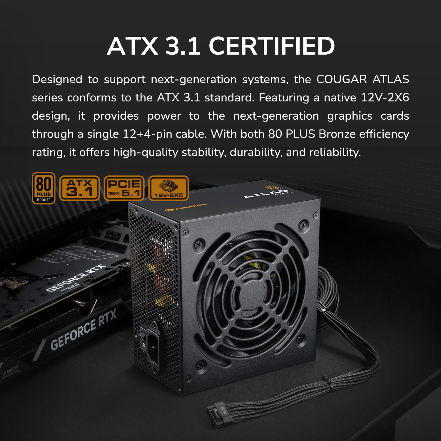 Блок питания 650W COUGAR Atlas 650 ATX 3.1 (31AA065001P01)