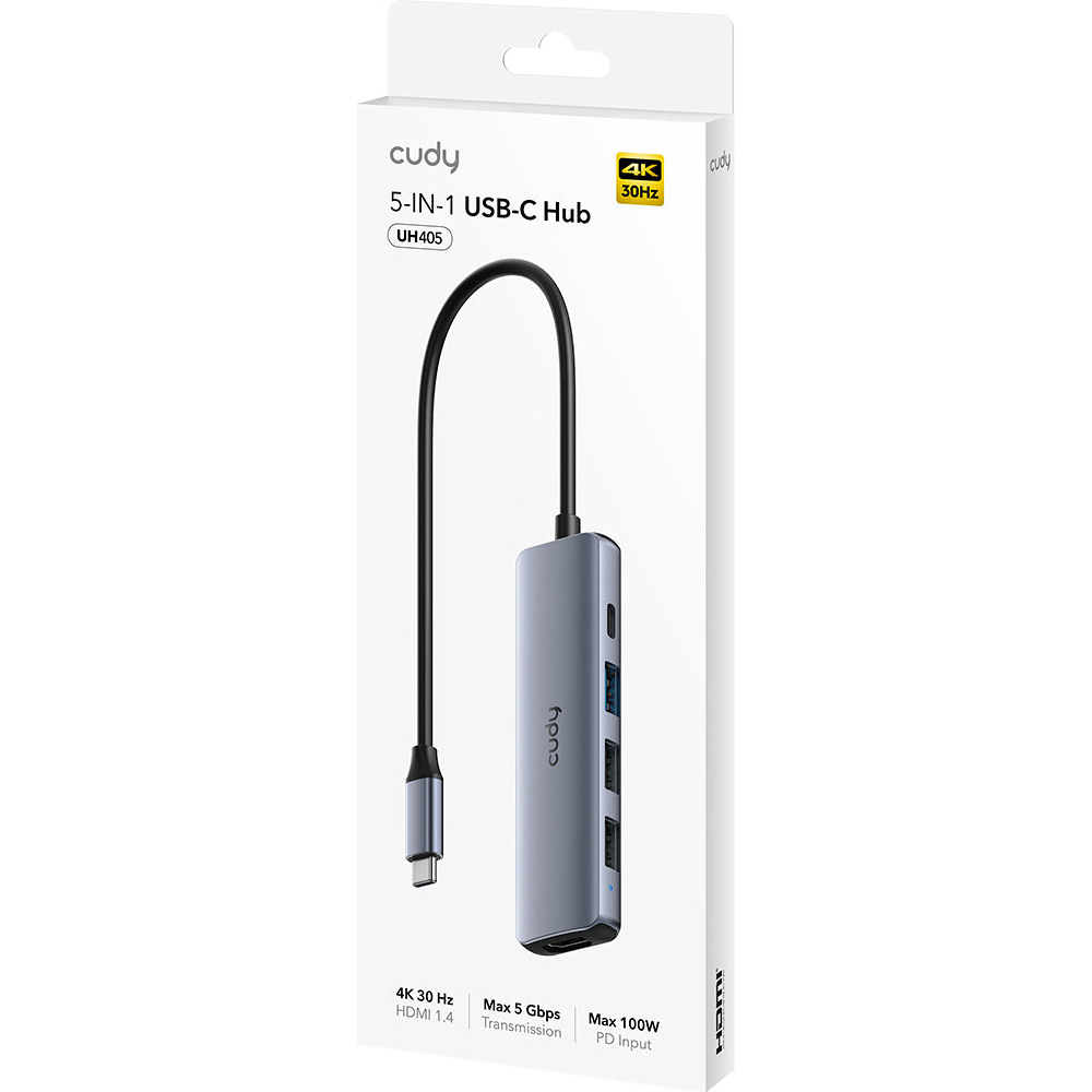 Порт-реплікатор CUDY UH405 5-in-1 USB-C to 1xHDMI, 1xUSB-A3.0, 2xUSB-A2.0, PD