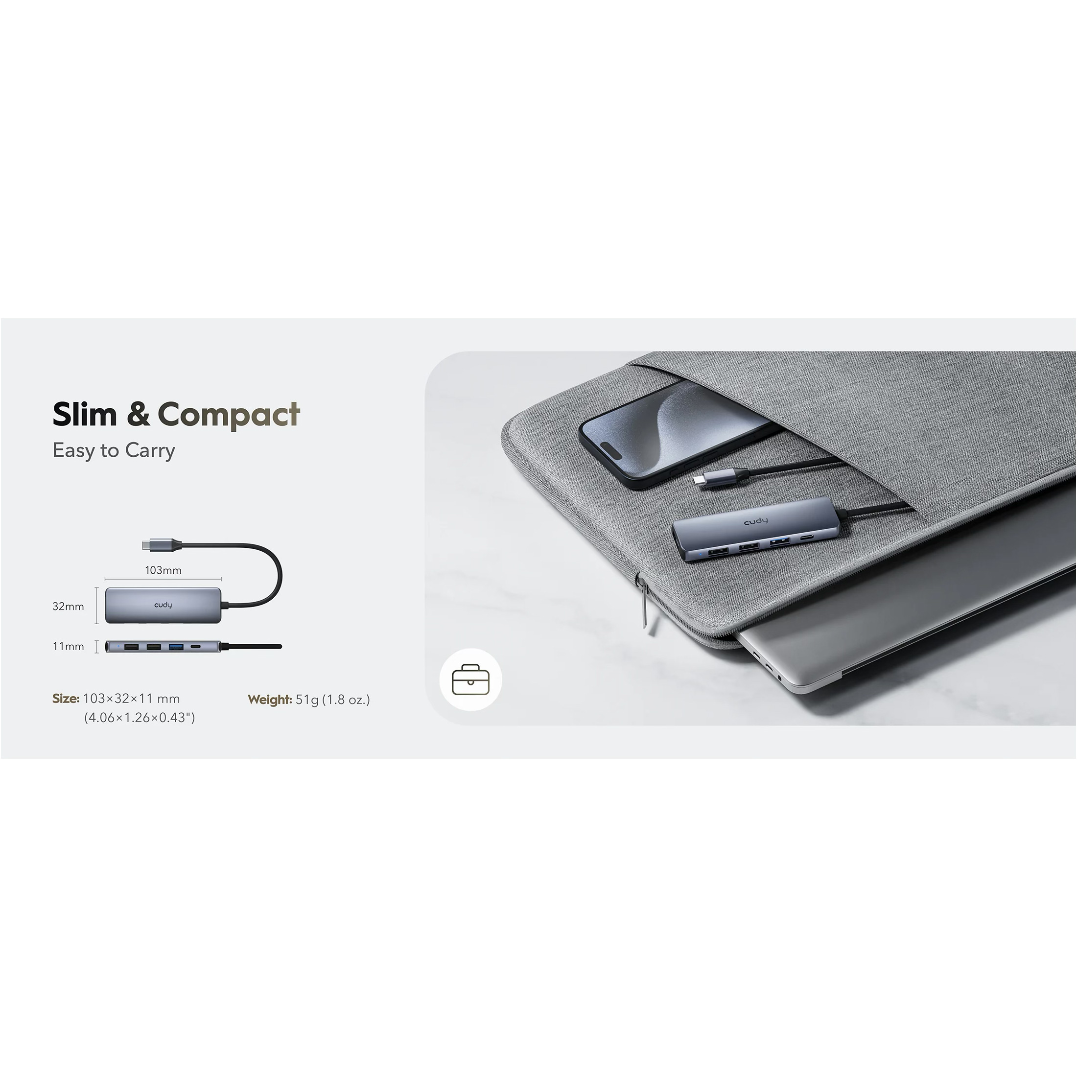 Порт-реплікатор CUDY UH405 5-in-1 USB-C to 1xHDMI, 1xUSB-A3.0, 2xUSB-A2.0, PD