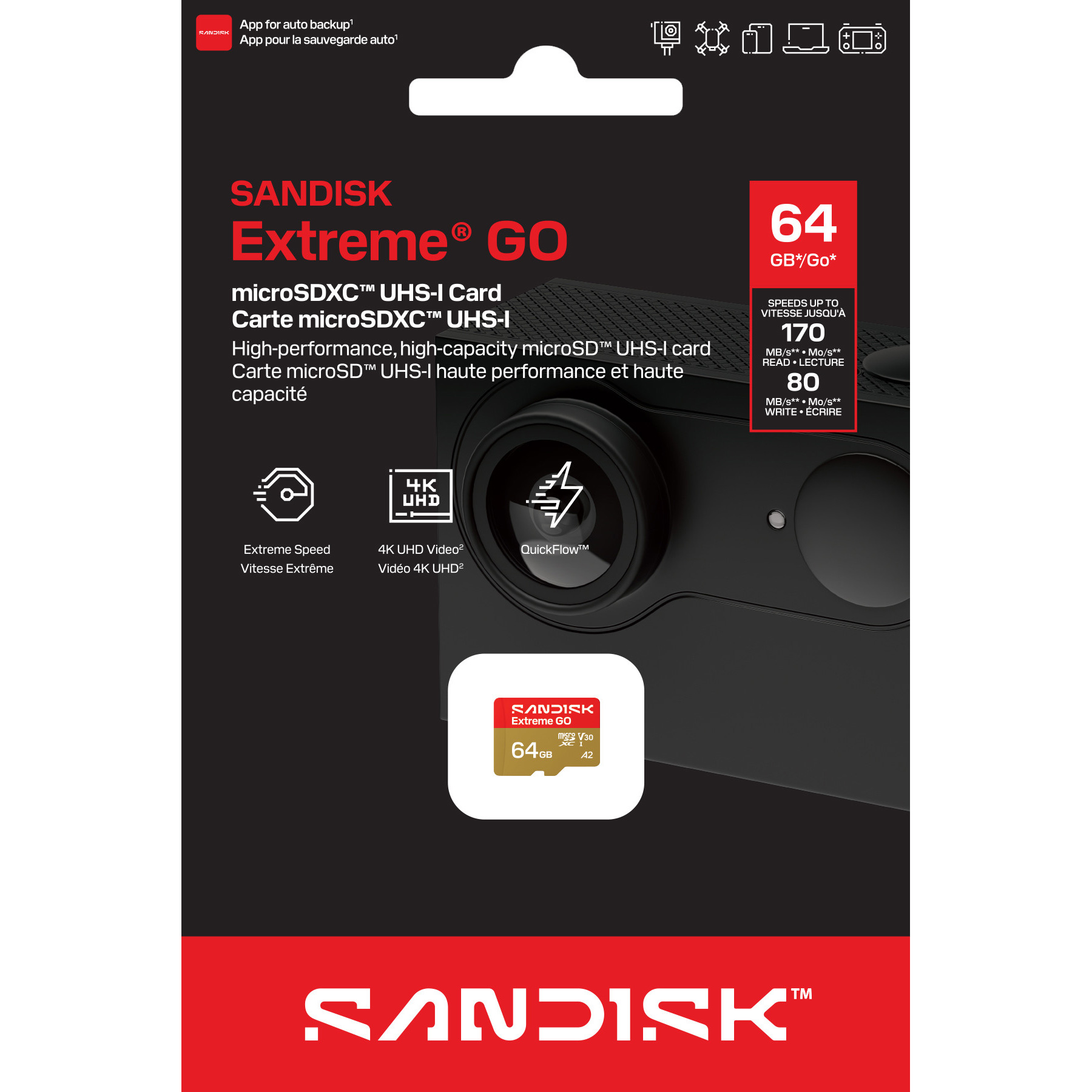 Карта пам'яті SANDISK microSDXC Extreme Go 64GB UHS-I U3 V30 A2 Class 10 (SDSQXGN-064G-GN6MN)