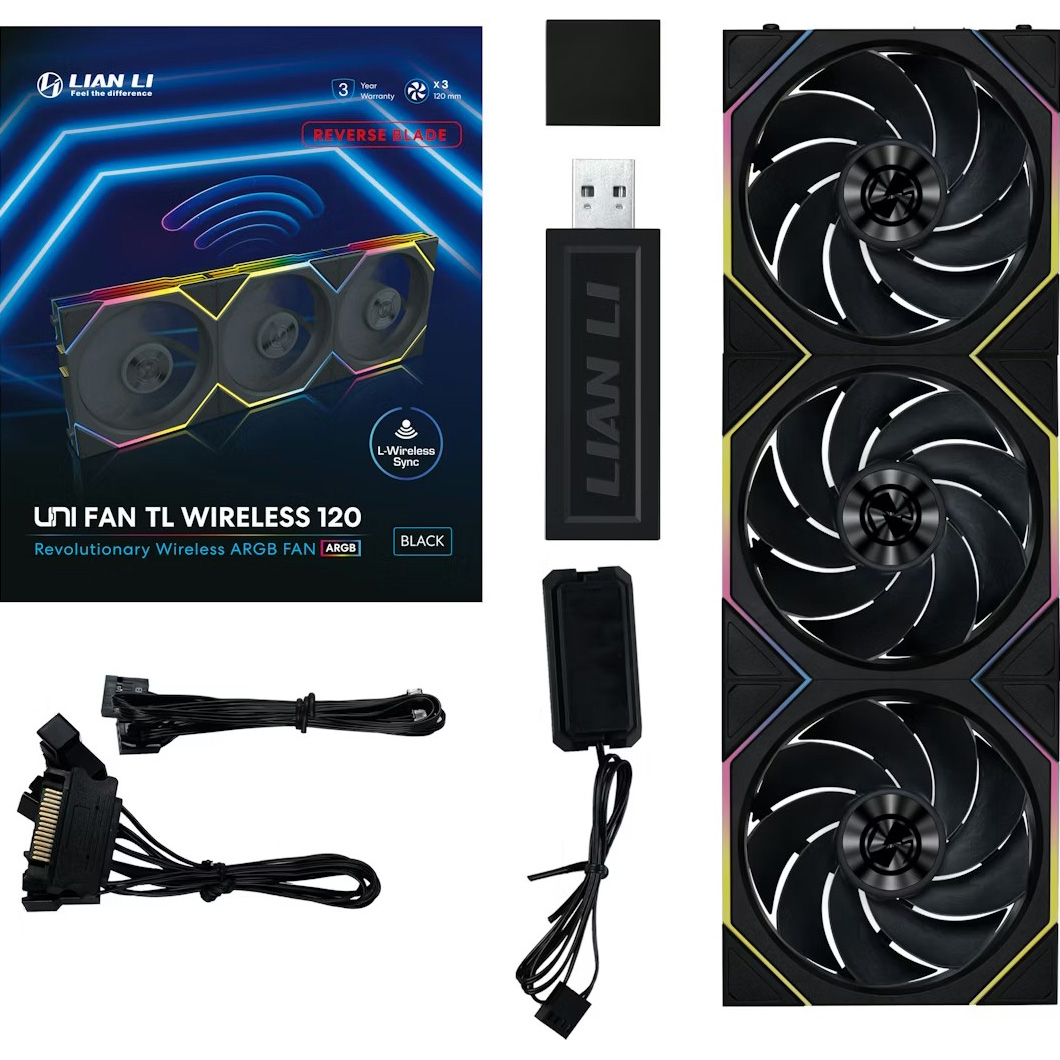 Комплект вентиляторів LIAN LI Uni Fan TL Wireless 120 Revers Blade w/controller Black 3-Pack (G99.12RTL1W3B.00)