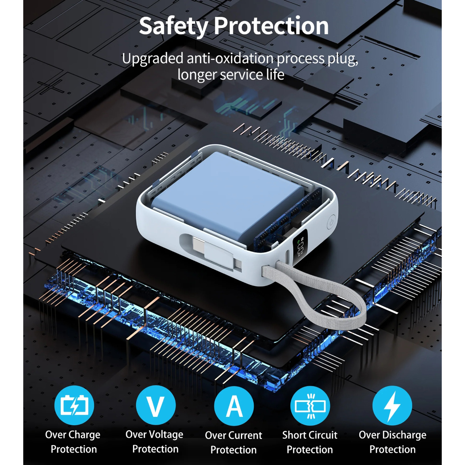Повербанк CHOETECH B832 1xUSB-C, PD3.0, with built-in cable USB-C, 35W 10000mAh Light Blue