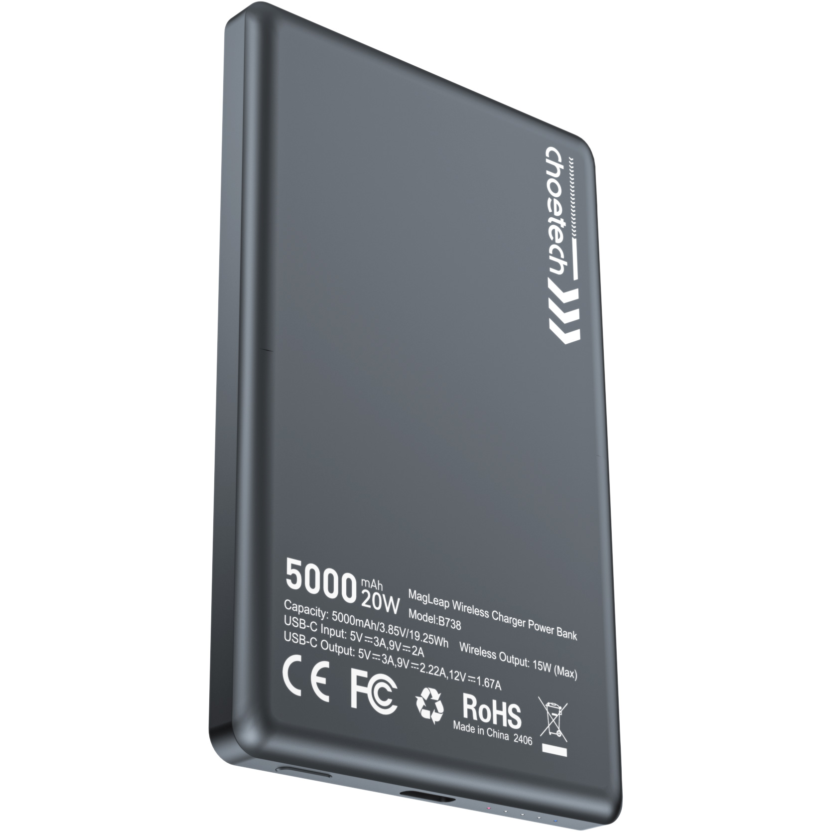 Повербанк з бездротовою зарядкою CHOETECH B738 PD 20W 5000 mAh Ultra-Thin Magnetic 5000mAh