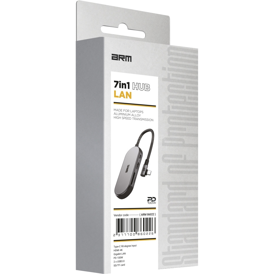 Порт-репликатор ARMORSTANDART 7-in-1 Angled USB-C to HDMI, 2xUSB3.0, LAN, SD/TF, PD