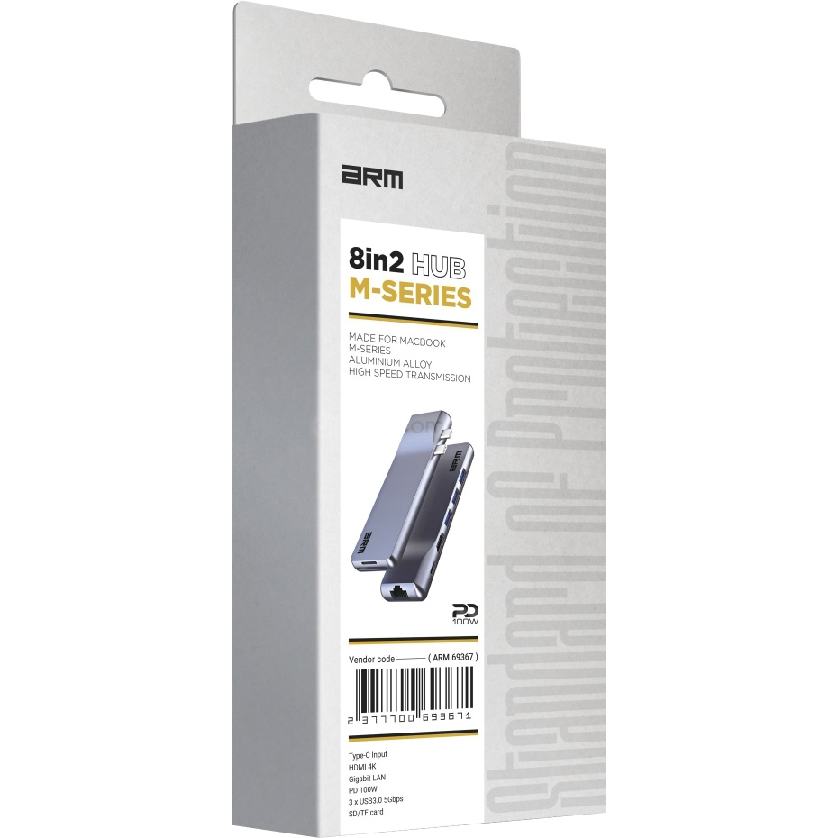 Порт-реплікатор ARMORSTANDART 8-in-1 for MacBook M-Series 2xUSB-C to HDMI, 2xUSB3.0, LAN, SD/TF, PD