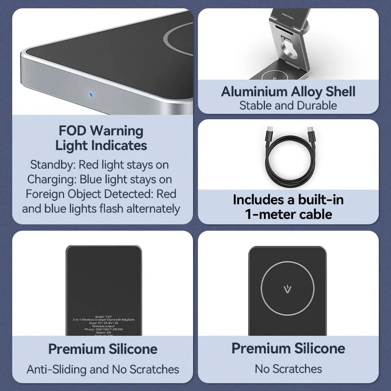 Бездротовий зарядний пристрій VENTION Magnetic Wireless Fast Charger Gray