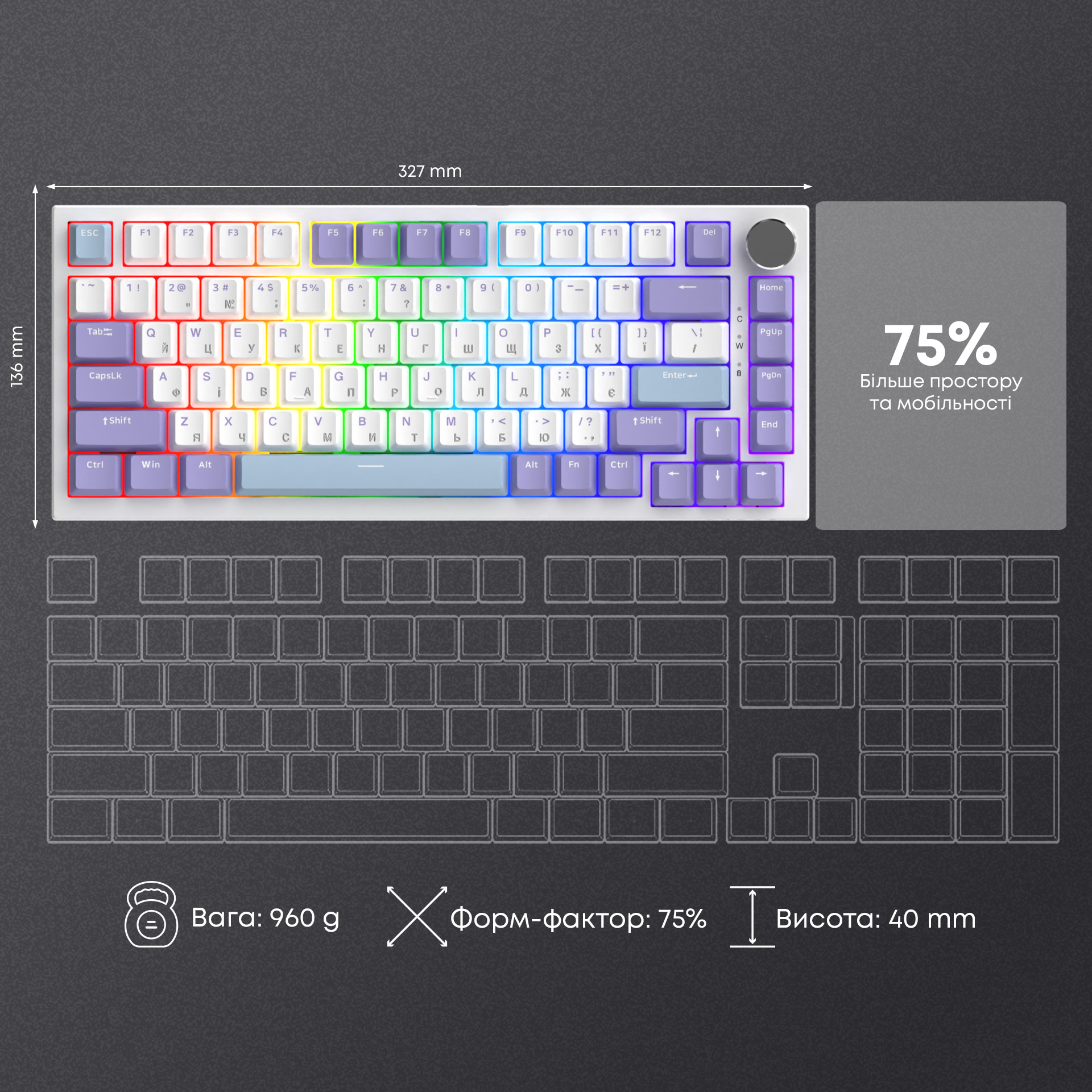Клавіатура AJAZZ AK820 Sea Salt Switch Purple/White/Blue