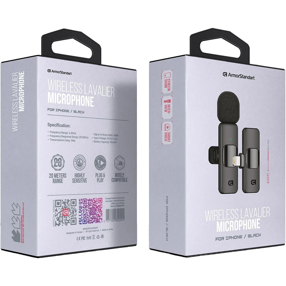 Беспроводной петличный микрофон ARMORSTANDART ASM1 Black