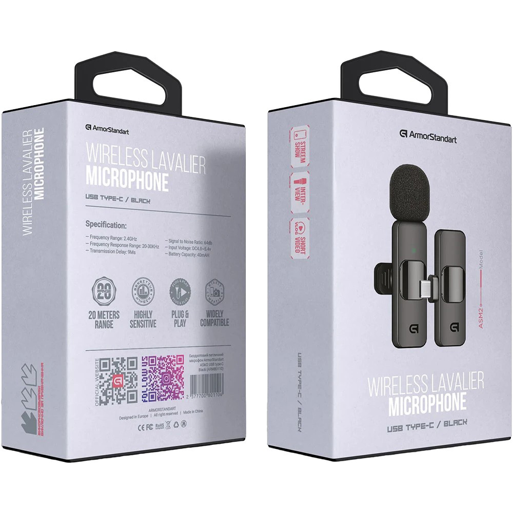 Беспроводной петличный микрофон ARMORSTANDART ASM2 Black