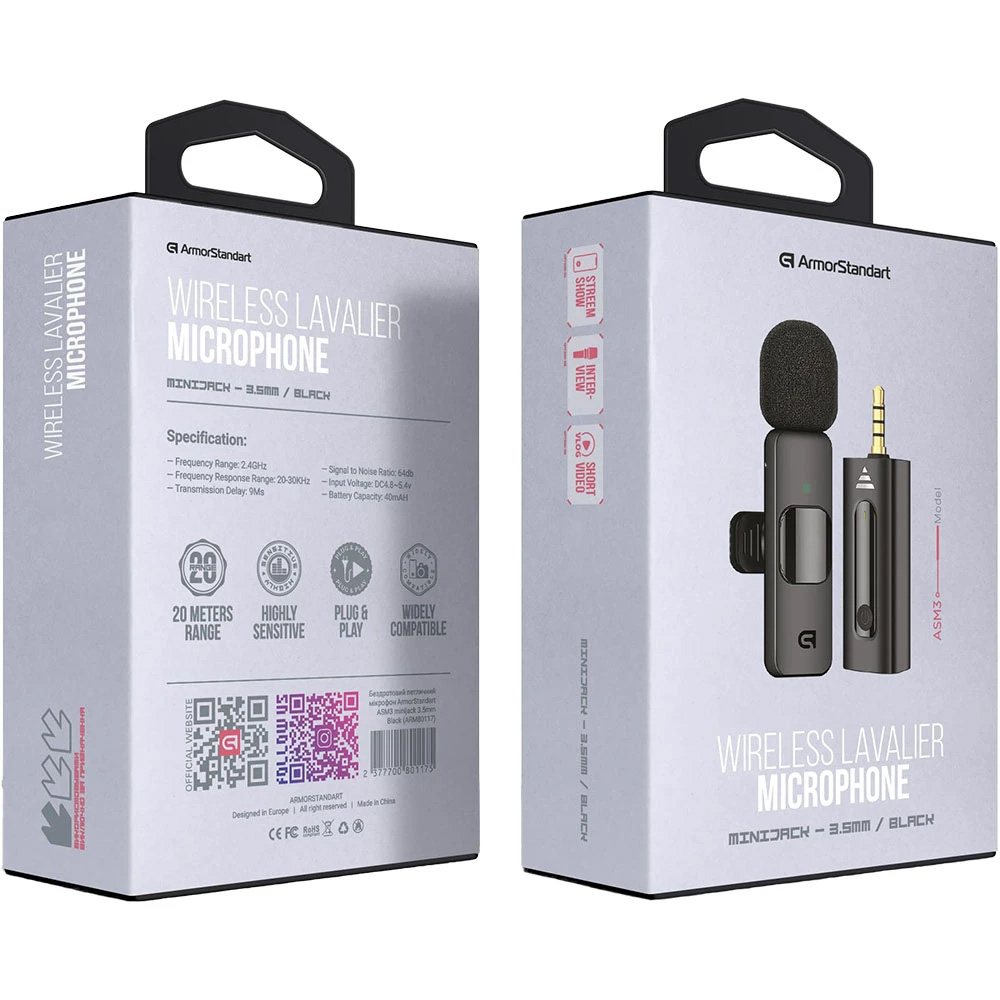 Беспроводной петличный микрофон ARMORSTANDART ASM3 Black