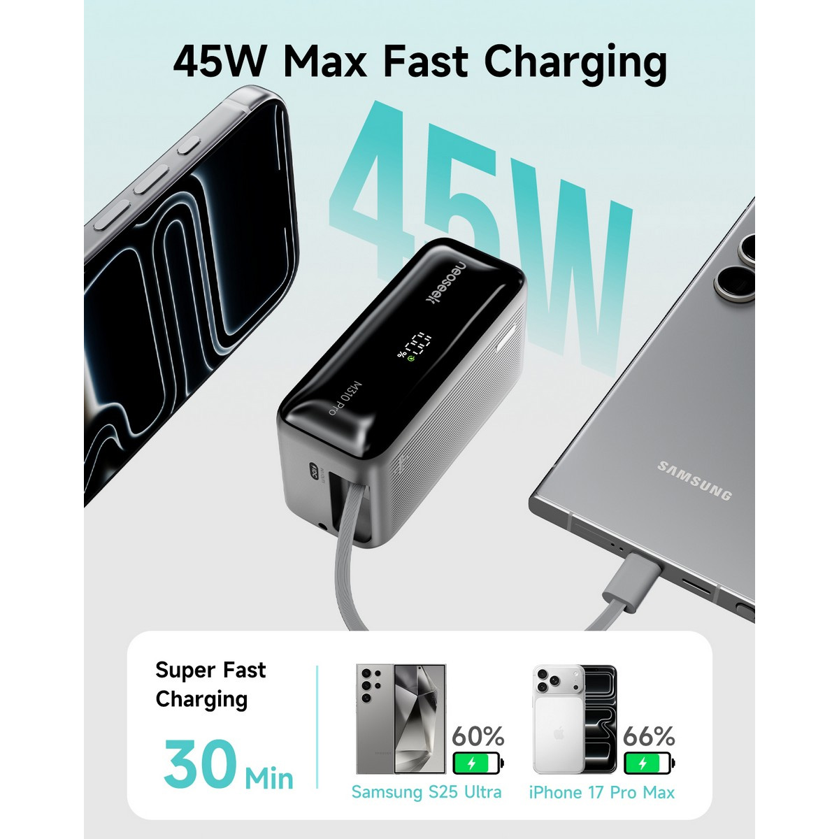 Повербанк MiiiW Neoseek M310 Pro Digital Display Fast-Charging Power Bank 45W 10000mAh Titanium Gray