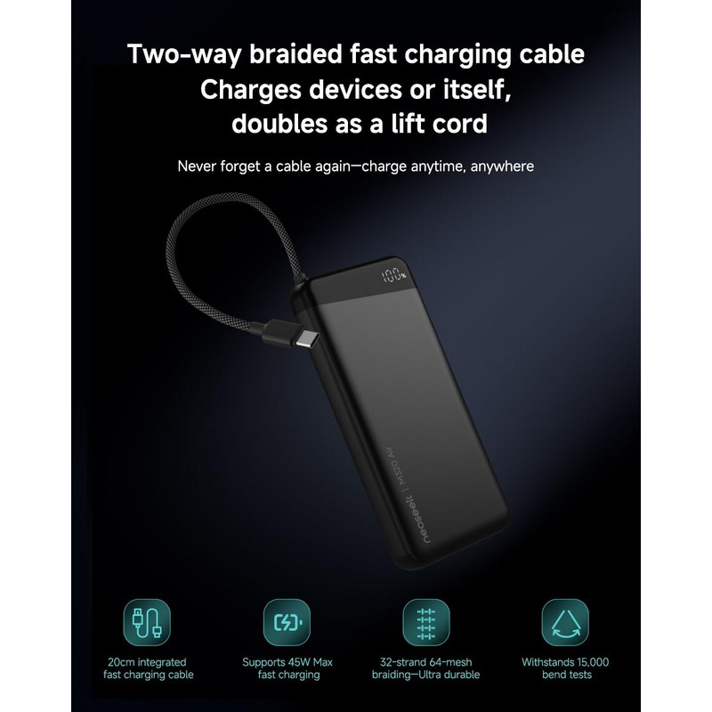 Повербанк MiiiW Neoseek M320 Air 55W with Built in USB Cable 20000mAh Titanium Black