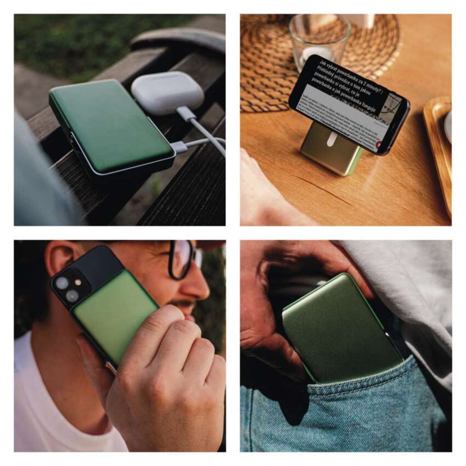 Повербанк с беспроводной зарядкой EMOS B0552AG 20W 10000mAh Alpine Green