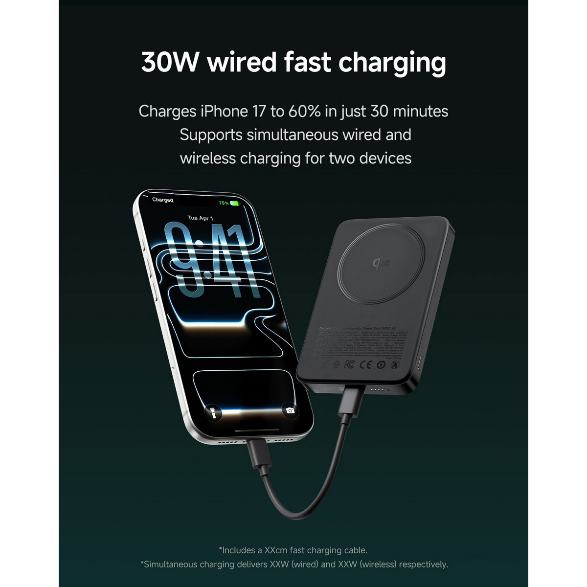 Повербанк з бездротовою зарядкою MiiiW Neoseek W310 Air 33W 10000mAh Titanium Black