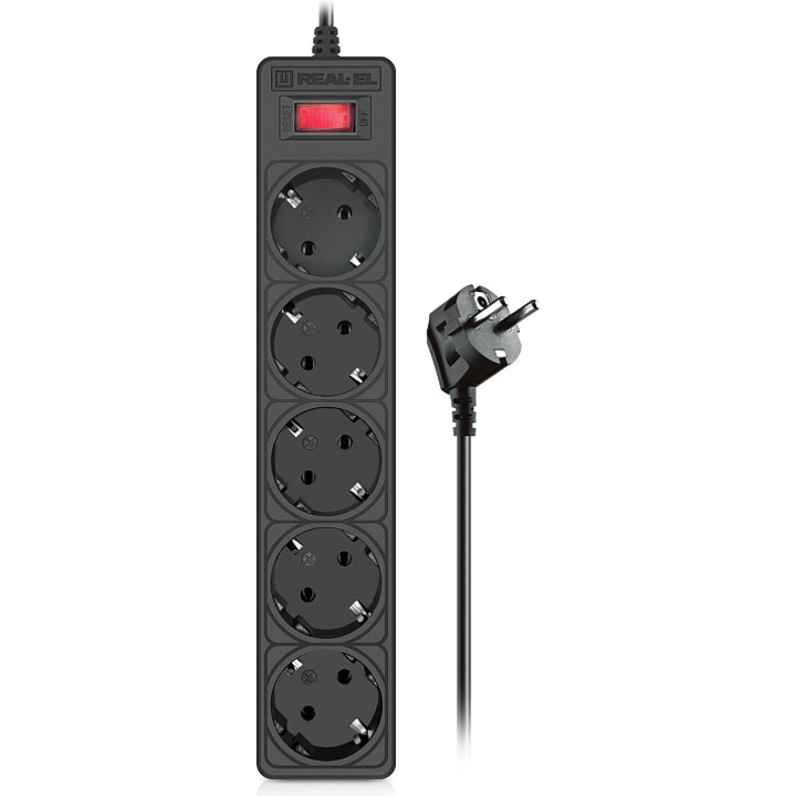 Мережевий фільтр REAL-EL RS-Protect 505 Black, 5 розеток, 3м (EL122300045)