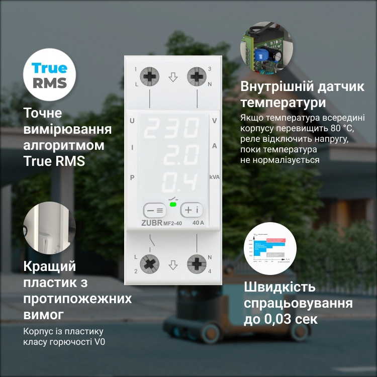 Реле напруги з контролем струму та потужності ZUBR MF2-63