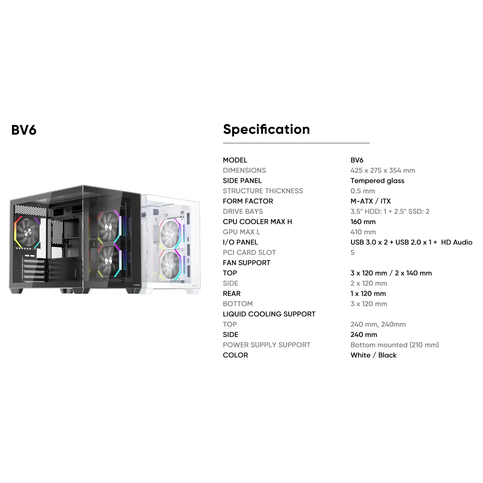 Корпус 1STPLAYER BV6 2FH7R-1FH7 Black