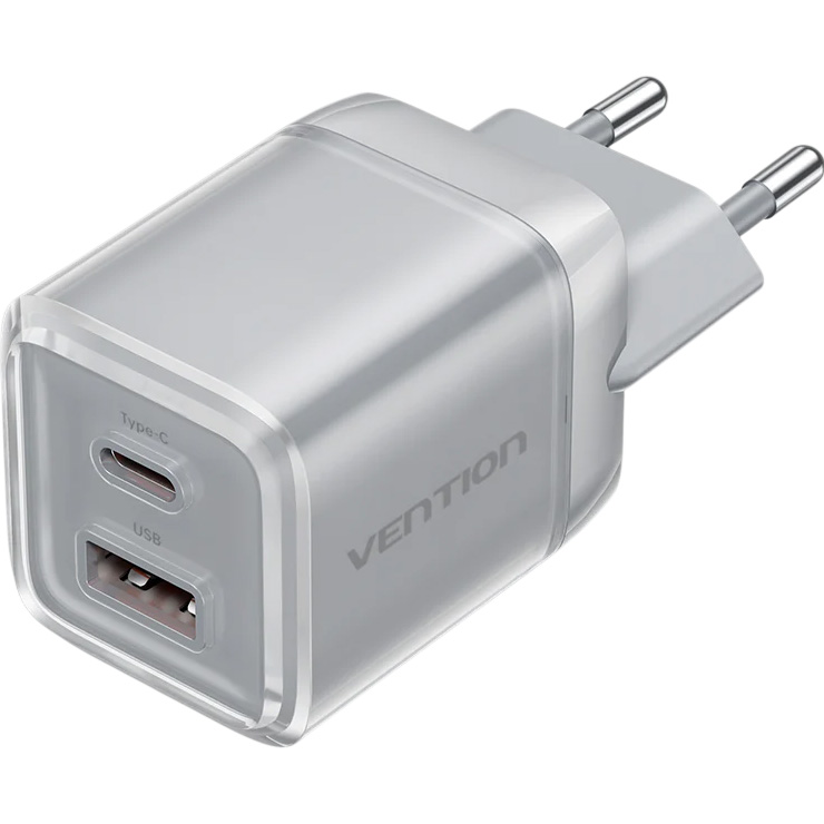 Зарядний пристрій VENTION 1xUSB-C, 1xUSB-A GaN Charger 70W Transparent Gray (FCGH0-EU)