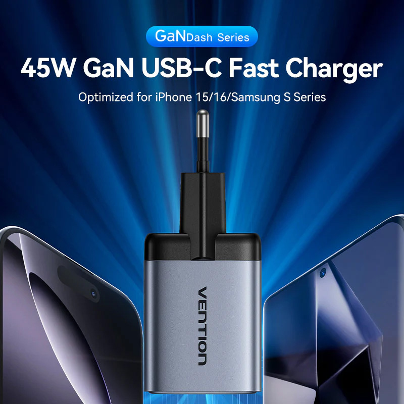 Зарядний пристрій VENTION 2xUSB-C GaN Charger 45W Gray (FCDH0-EU)