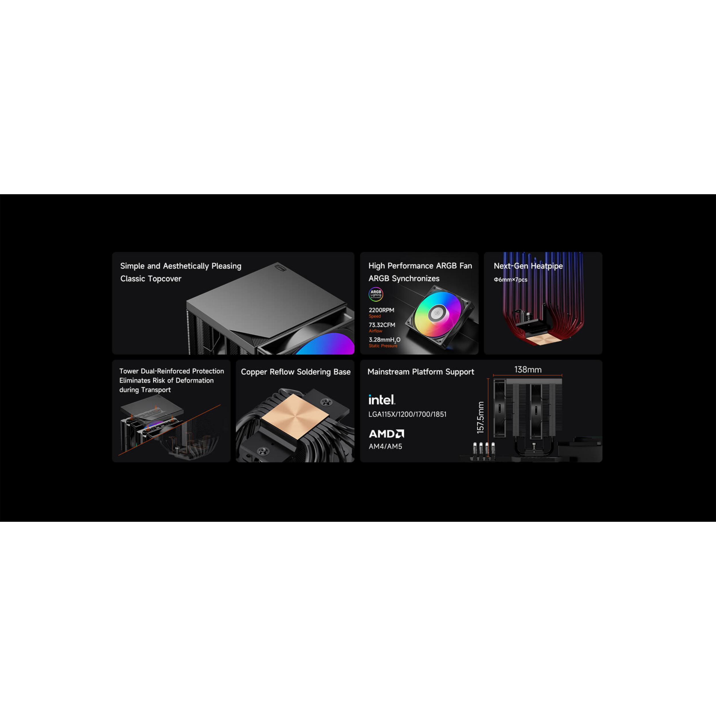 Кулер для процесора PCCOOLER RT720 TC ARGB Black (RT720TC-BKAWYX-GL)