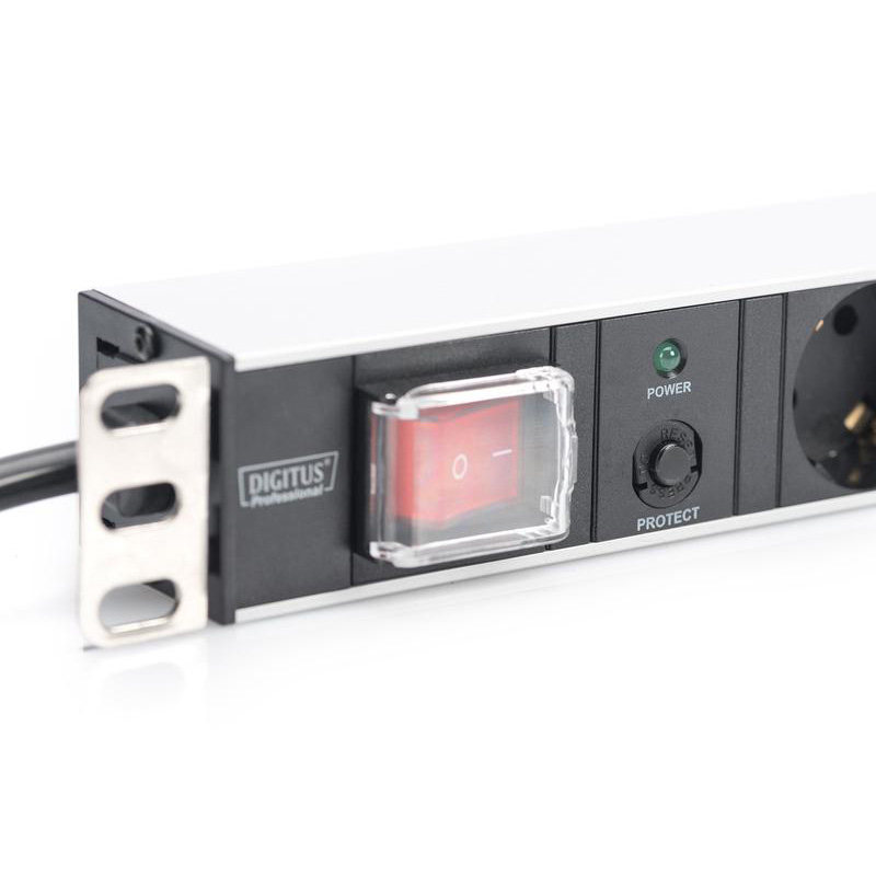 Блок розеток DIGITUS 19" Aluminum Outlet Strip with Overload Protection, 1U, 7xSchuko, 16А, з вимикачем, 2м (DN-95403)
