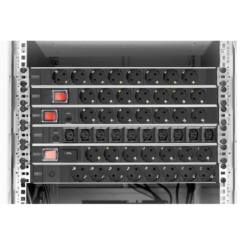 Блок розеток DIGITUS 19" Aluminum Outlet Strip with Overload Protection, 1U, 7xSchuko, 16А, з вимикачем, 2м (DN-95403)
