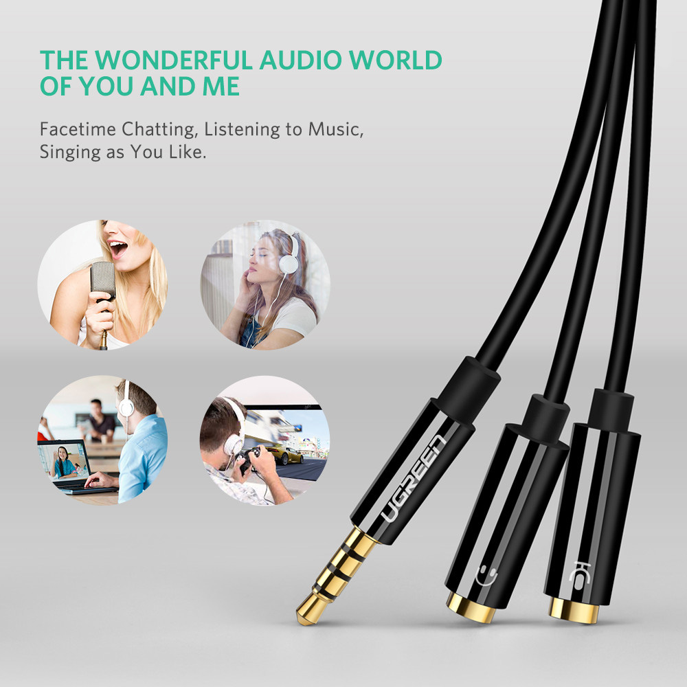 Кабель UGREEN AV141 mini-jack 3.5mm (M) - 2xmini-jack 3.5mm (F) 0.2м Black (30620)