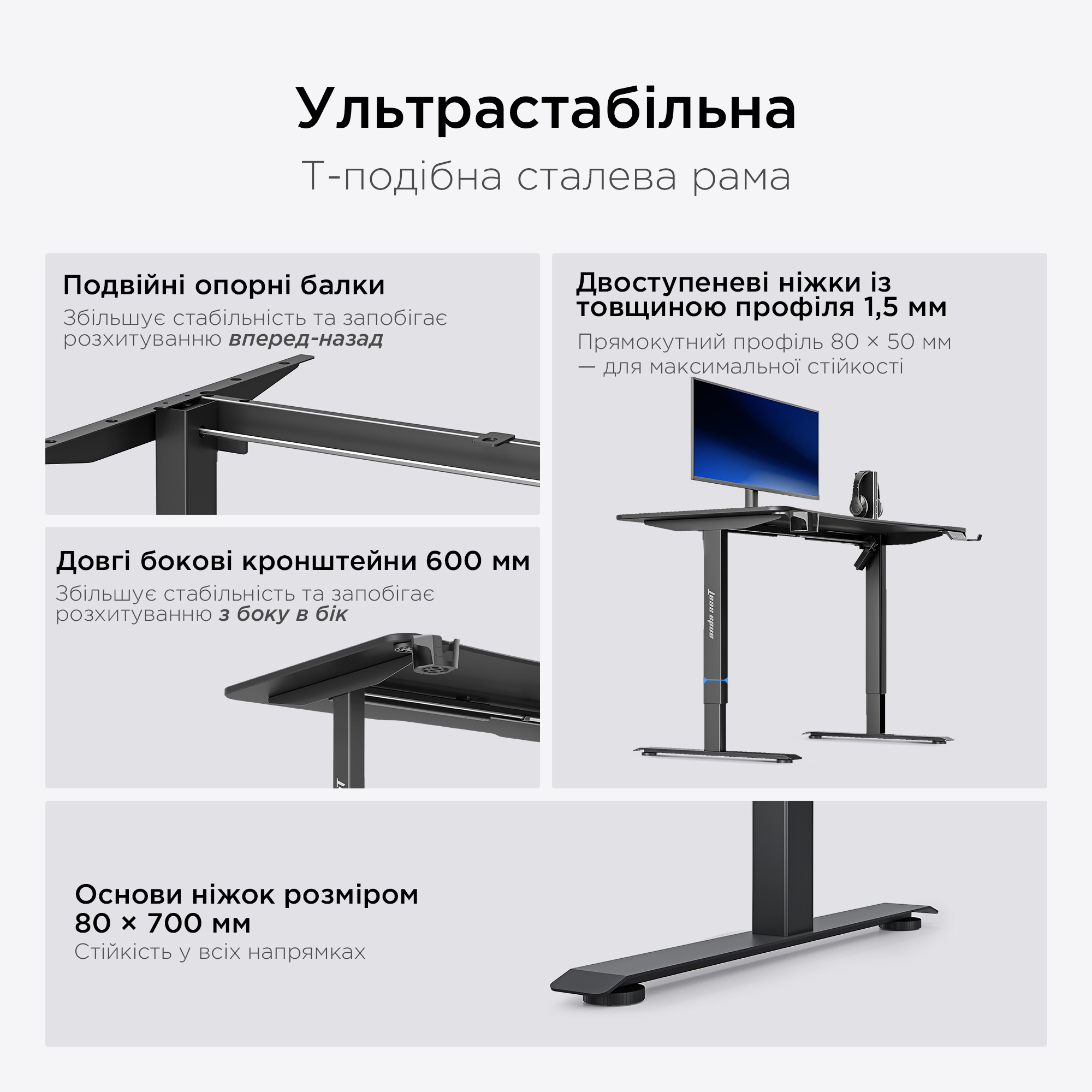 Комп’ютерний стіл з електрорегулюванням висоти ANDA SEAT Xtreme E 1400x750mm Black