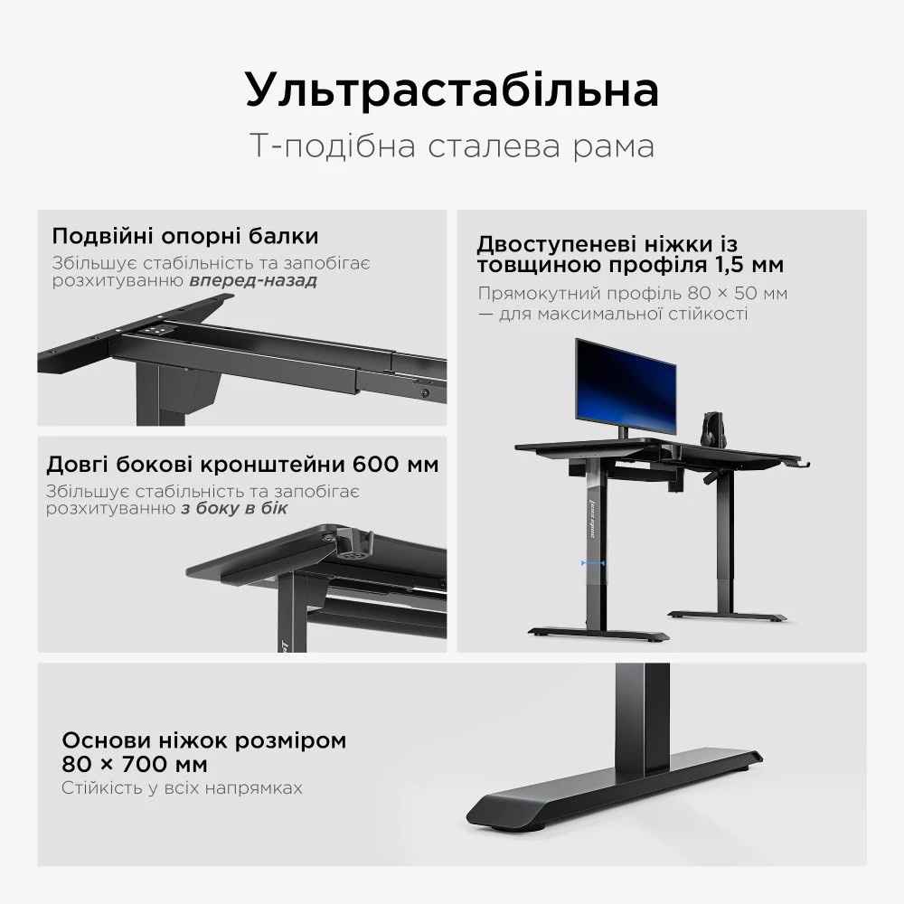 Комп’ютерний стіл з електрорегулюванням висоти ANDA SEAT Xtreme Pro 1600x800mm Black
