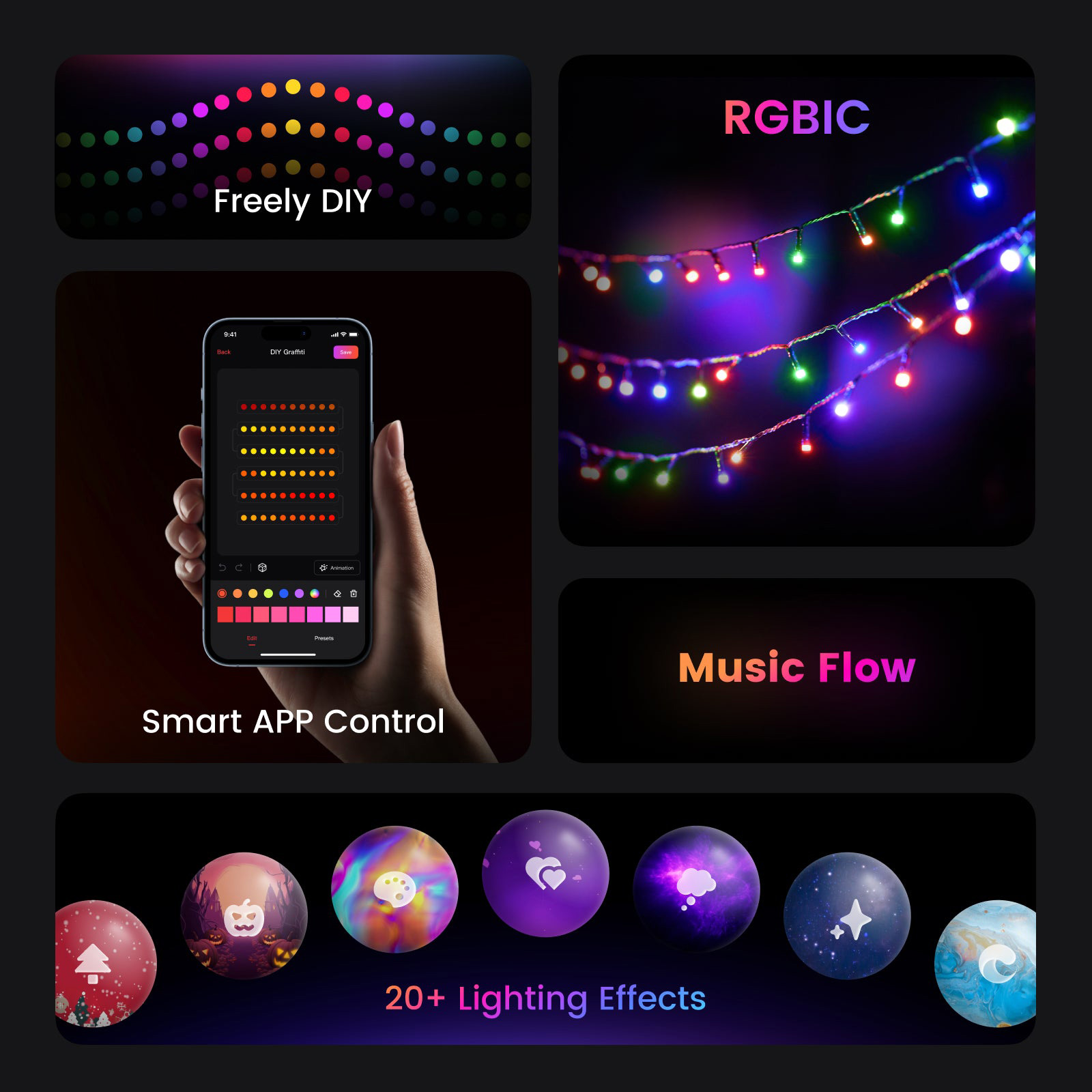 Smart LED гирлянда YEELIGHT Christmas String Light IP44 Black Wire
