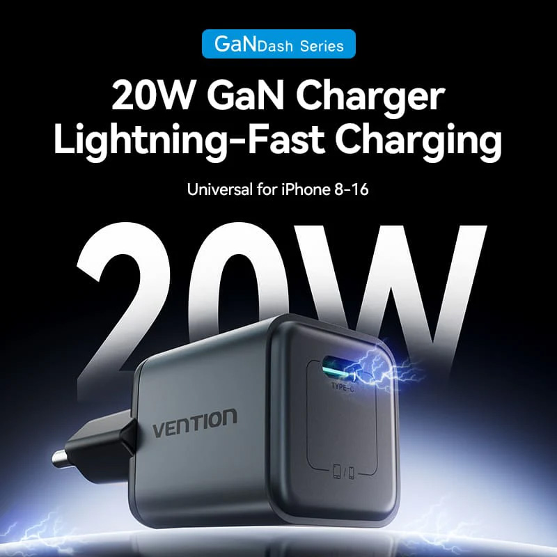 Зарядний пристрій VENTION 1xUSB-C GaN Charger 20W Gray (FEVH0-EU)