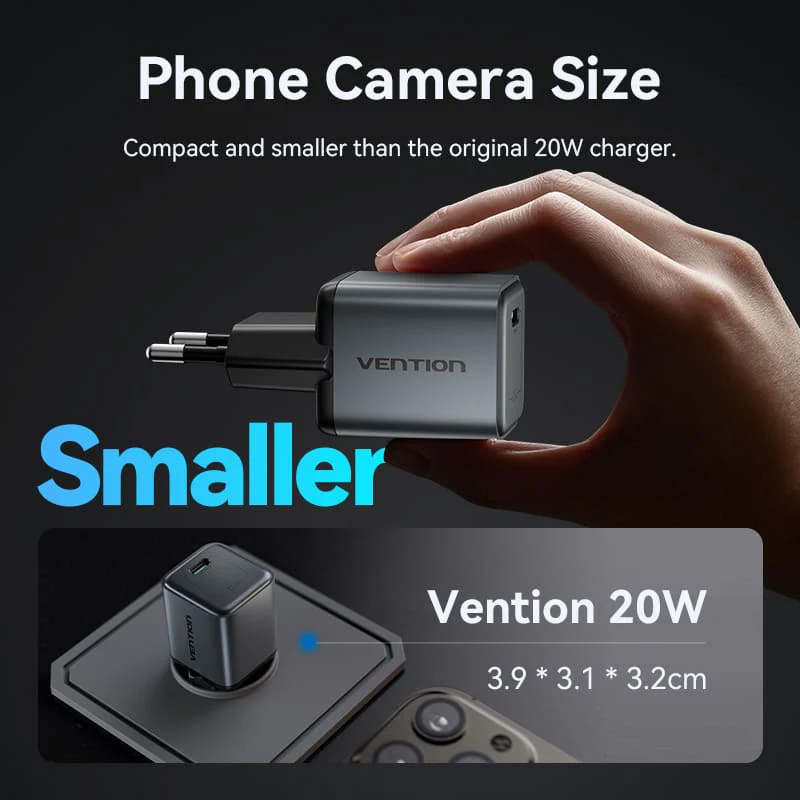 Зарядний пристрій VENTION 1xUSB-C GaN Charger 20W Gray (FEVH0-EU)