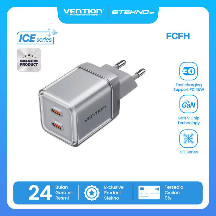 Зарядний пристрій VENTION 2xUSB-C GaN Charger 45W Transparent Gray (FCFH0-EU)