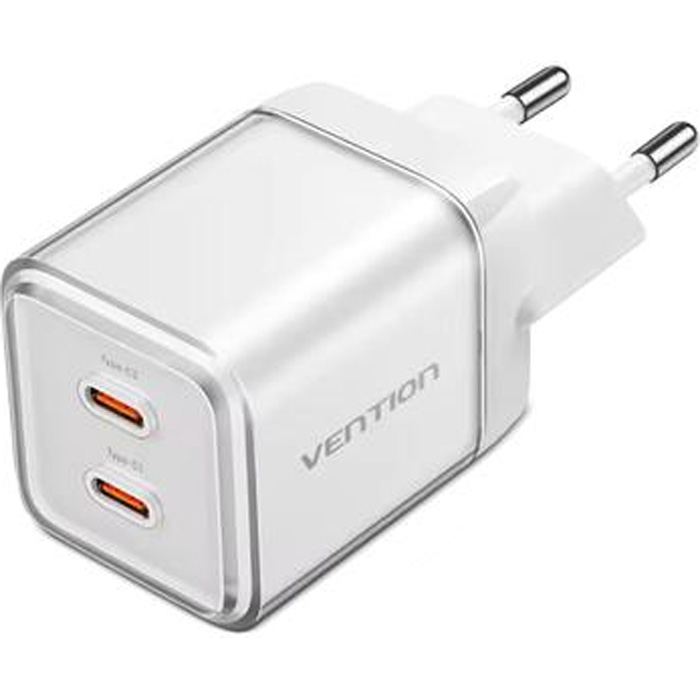 Зарядний пристрій VENTION 2xUSB-C GaN Charger 45W Transparent White (FCFW0-EU)