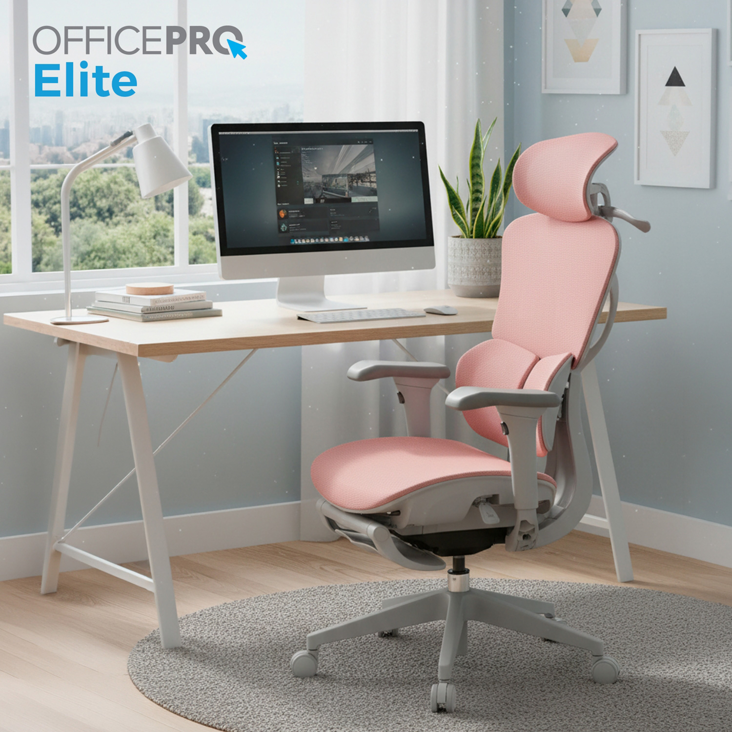 Кресло руководителя OFFICEPRO Elite OC950 Gray/Light Pink