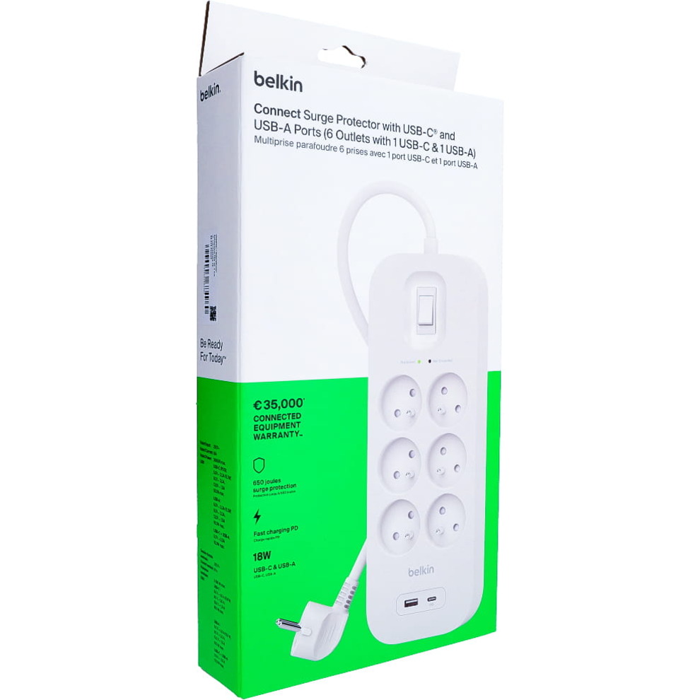 Мережевий фільтр BELKIN SRB002 White, 6 розеток, 1xUSB-C, 1xUSB, 2м (SRB002CA2M)